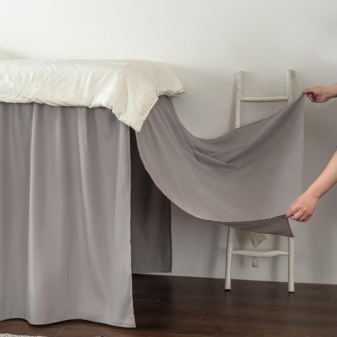 Dorm Bed Skirt Twin XL 46 Inch Drop Length | Light Grey, Ruffled Pattern College Dorm Room Bed Skirts - Split Corner, Easy Care, Microfiber Bed Skirt