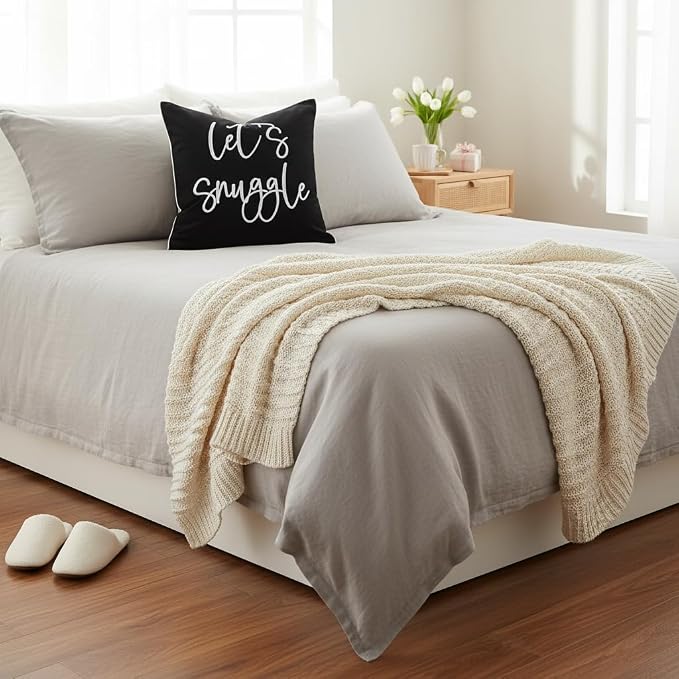 Sunkifover Let's Snuggle Decorative Throw Pillow Cover 18"x18" Black