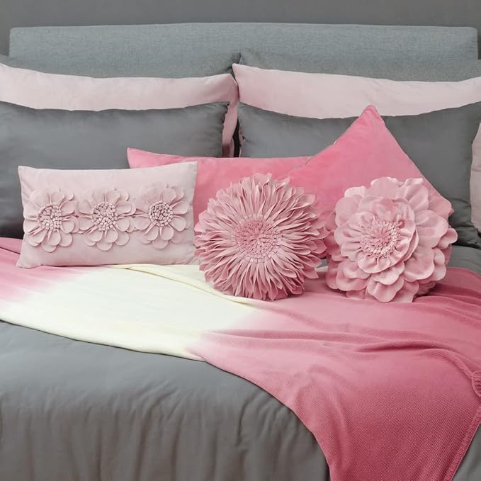 JWH Flower Throw Pillow Cover Decorative Round Pillow Case Floral Cushion for Bed Sofa Couch Car Decor 14 Inches Blush Pink with Insert