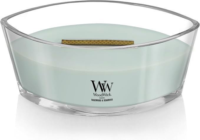 WoodWick Sagewood & Seagrass Gifts for Women and Men, Ellipse Candle with Crackling Wick, 16oz (Pack of 2)