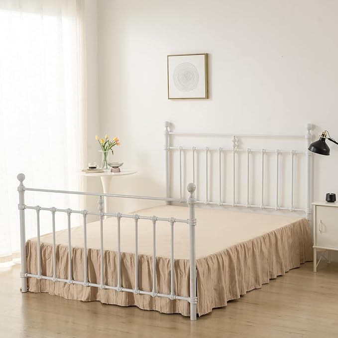 Dust Ruffle Bed Skirt, Queen Size Beds - 18 Inch Drop, Camel | Striped Boho Tufted, Split Corners, Easy Fit, Wrinkle & Fade Free, for Women, Men, Kids & Teens