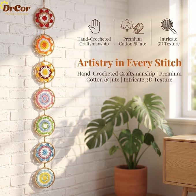 DrCor Colorful Rainbow Boho Wall Decor - Crochet Mandala Dream Catcher