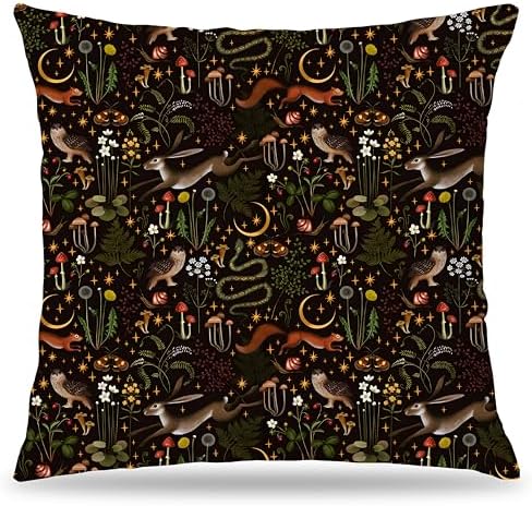 Witchy Forest Animals Mushroom Pillow Covers 18x18, Dark Cottagecore Decor, Witchy Room Decor, Gothic Snake Moon Pillow Covers for Couch Bed, Cottagecore Room Decor, Gothic Home Decor