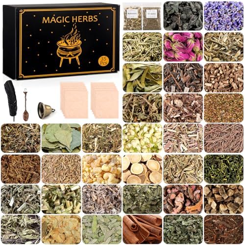 35 Pack Dried Herbs for Witchcraft Supplies,Bulk Flowers for Witch Beginner