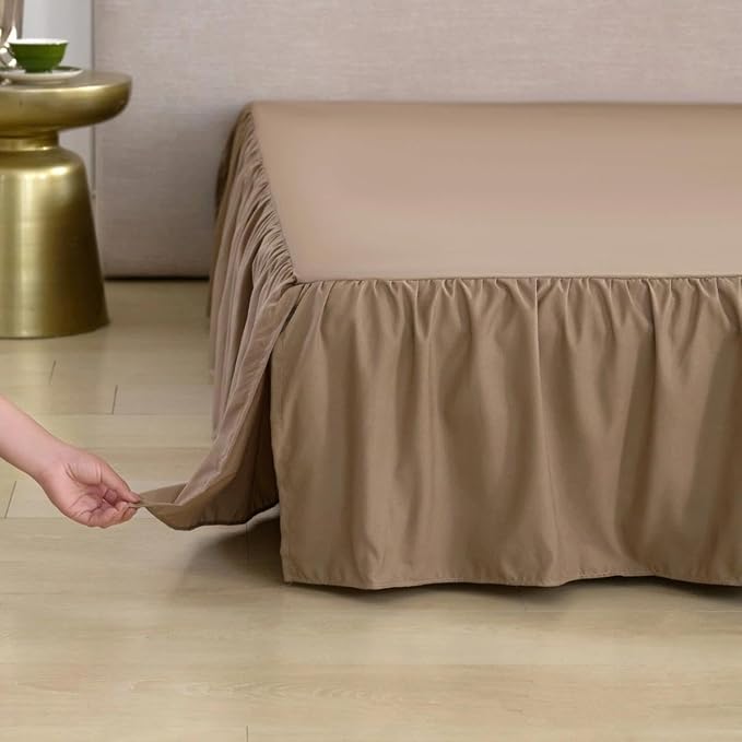 Bed Skirt Full Size Ruffled Bed Skirt, 16'' Full Dust Ruffle Bed Skirts | With Split Corners, Dust Ruffle with Platform, Microfiber, Breathable, Soft, Easy Fit, Mocha