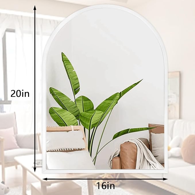 Arch Wall Mirror 20"x16" Large White Bathroom Mirror Metal Frame Mirrors for Wall, Decoration Vanity Bedroom Entryway Living Room Room Home Decor