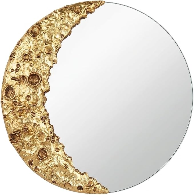9 Inch Gold Moon Round Mirror Wall Decor | Wall Mirror Gold Nordic Lunar Surface Decor Mirror Unframed