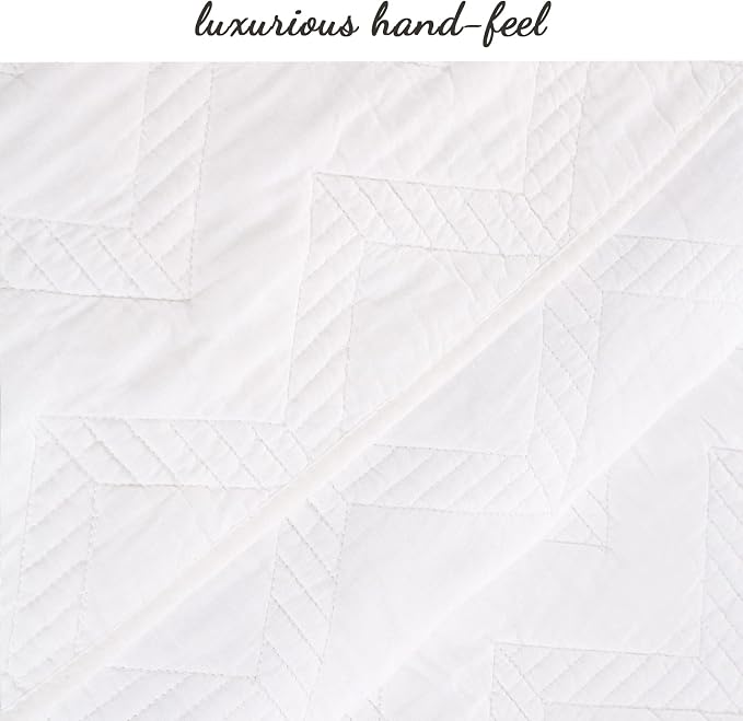 Cozy Line Home Fashions 100% Cotton Geometric Modern Zig Zag Stitch Solid White Quilt Bedding Set, Coverlet, Bedspread Lightweight for All Season (Chevron, King - 3 Piece)