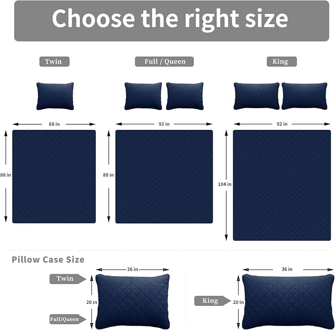 Easy-Going Reversible Quilt Set King, Bedspread with 2 Shams, Navy/Ivory | Machine Washable Lightweight Bed Comforter, 1 Quilt + 2 Pillow Shams, All Season Bed Coverlets for Bedroom