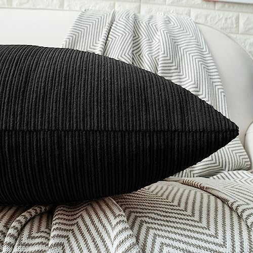 HWY 50 Black Chenille Throw Pillow Covers 16x16 Inch Buttons Pack of 2