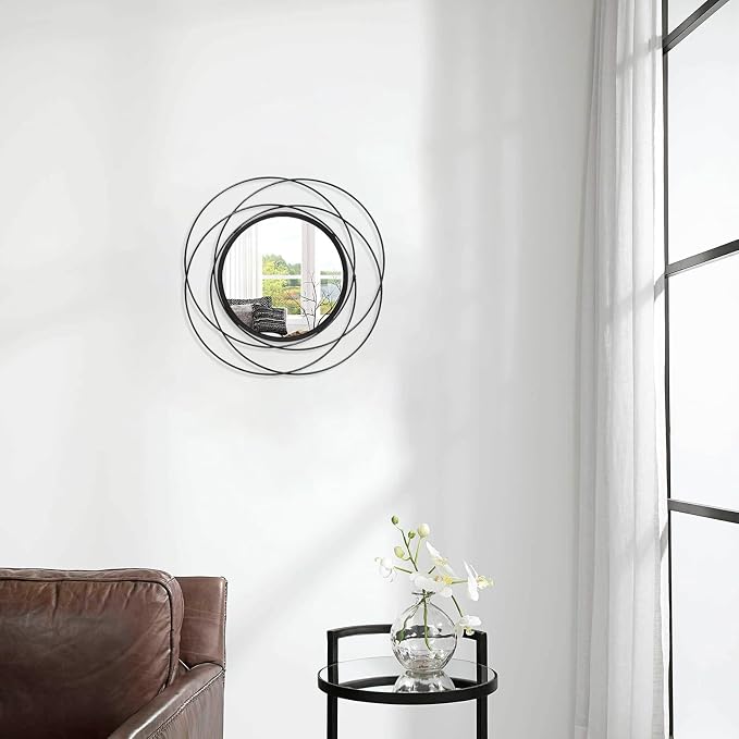 Wall Mirror Mounted Black Small Round Decorative Mirrors, Circle Metal Art Mirror Home for Bathroom Vanity, Living Room or Bedroom 12” x 12”