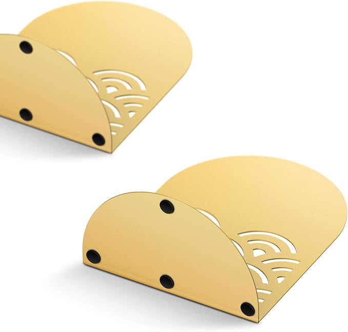 QiMing Ukiyoe Auspicious Clouds Bookends for Books,1 Pair Metal Wavy Pattern Book Holders for Office Shelves Adults Gift(Gold)