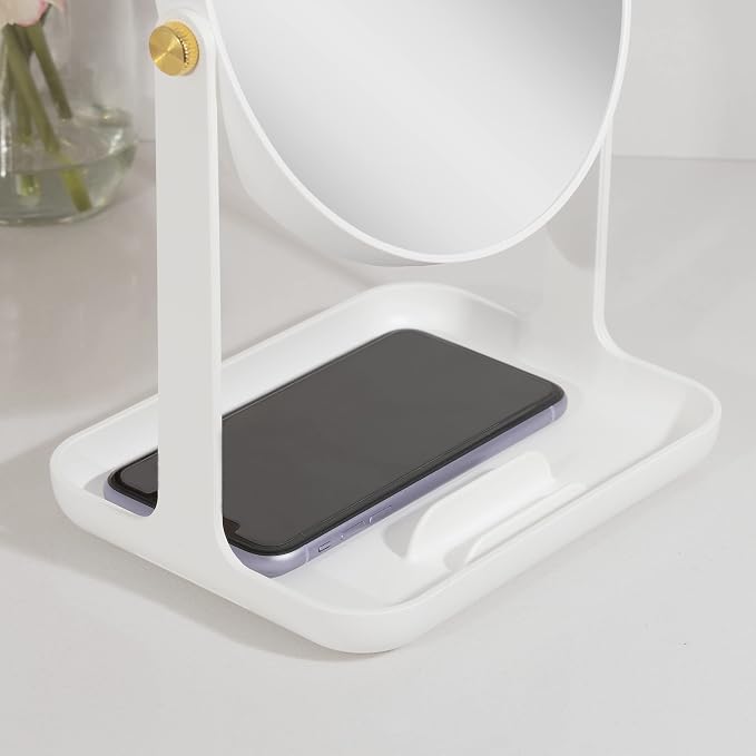 Zadro 7" Round Makeup Organizer with Mirror, 5X/1X Magnifying Mirror, Phone Holder & Accessory Tray, 360-Degree Swivel, Made in USA