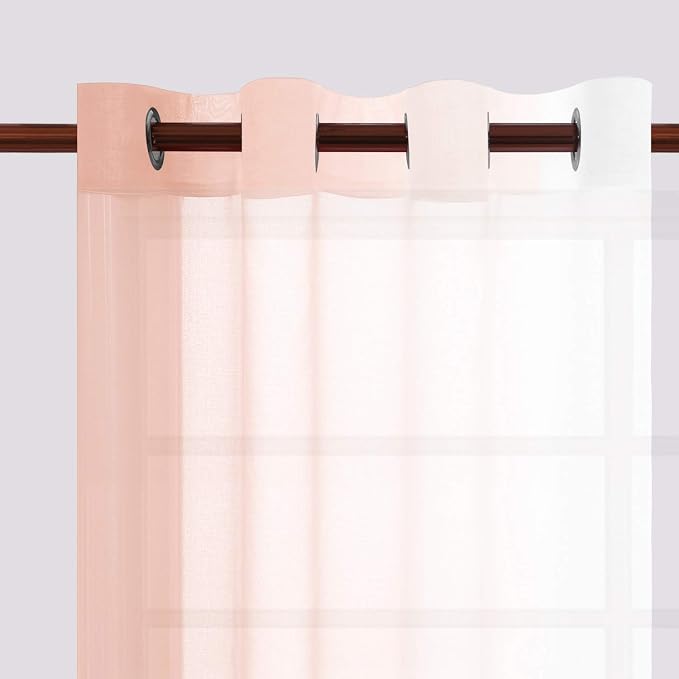 DWCN Ombre Faux Linen Sheer Curtains - Semi Voile Gradient Grommet Top Curtains for Bedroom and Living Room, 52 x 96 Inches Long, Set of 2 Window Curtain Panels, Blush