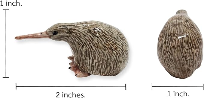 WitnyStore Tiny 2" Brown Sitting Kiwi Flightless Bird Figurine - Miniature Hand Made Painted Ceramic Birds Aves Colorful Porcelain Feathered Animals Cute Decorative Collectible Figures Décor Gifts