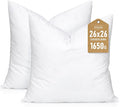 Artscope Synthetic Down Pillow Insert, 26x26 Throw Pillow Inserts Set of 2 | Down Alternative Ultra Soft Fluffy Sleeping Pillow, 100% Cotton Cover, Decorative Pillows-White