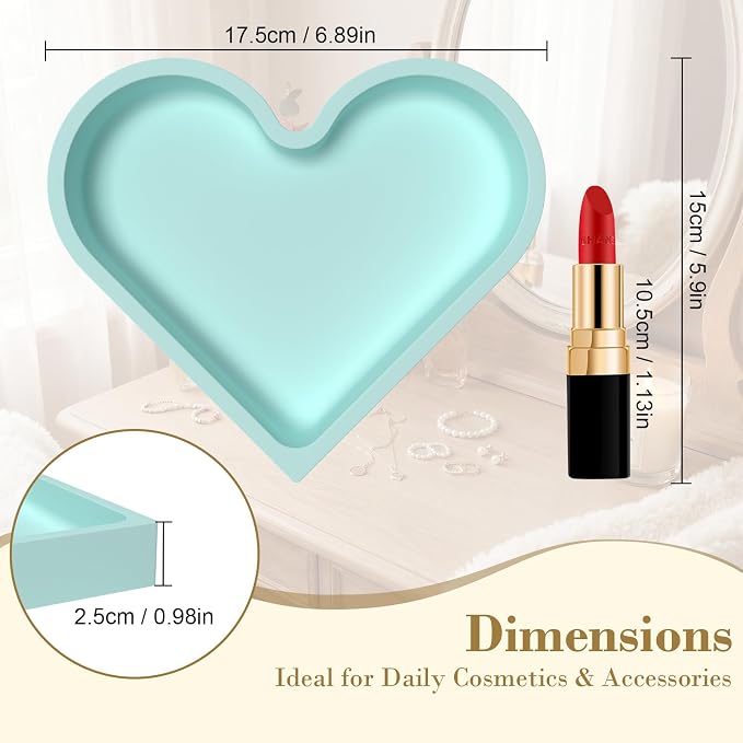 BLESWIN Cute Heart Silicone Jewelry Dish, Soft Ring Holder Tray, Small Trinket Bowl for Keys Earrings Necklace, Aesthetic Home Decoration Gift for Women Girls Mom Best Friend, light blue