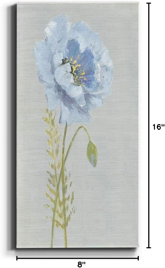 Renditions Gallery Canvas Floral Wall Art Nature Paintings & Prints Premium Jardin Bleu Modern Romantic Artwork Canvas Botanical Decorations for Bedroom Office Kitchen - 8"x16" LT43