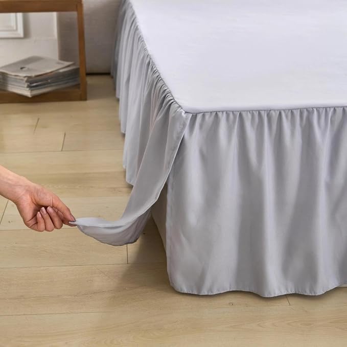 Bed Skirt Queen Size Ruffled Bed Skirt, 12'' Queen Dust Ruffle Bed Skirts | With Split Corners, Dust Ruffle with Platform, Microfiber, Breathable, Soft, Easy Fit, Silver Gray