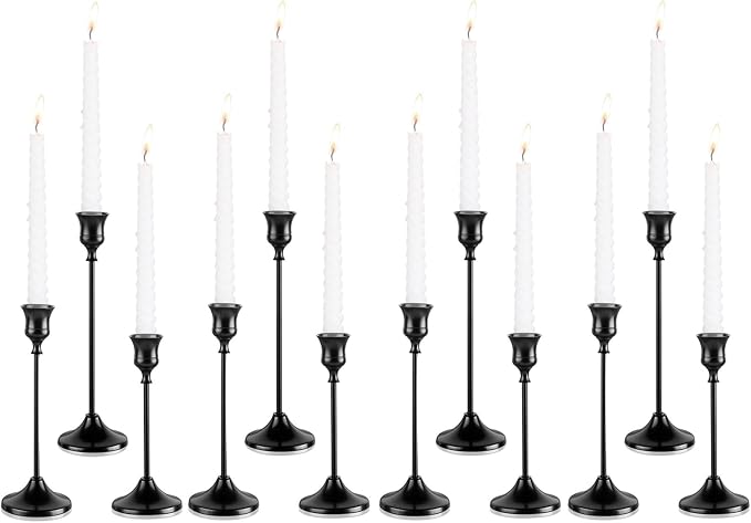Candlestick Holders 4 Sets(12 Pcs), Black Candle Holders with Anti-Slip Pad, Metal Taper Candle Holder, Candle Holder for Wedding Fireplace Mantel Housewarming Gift