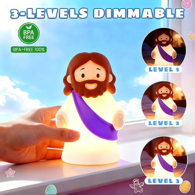 Jesus Night Light Rechargeable Bedside Night Light Dimmable Silicone LED Light Ideal for Religious Gatherings, Gifts for Sunday School, Baptism Presents, Easter Egg Decorations (Purple)