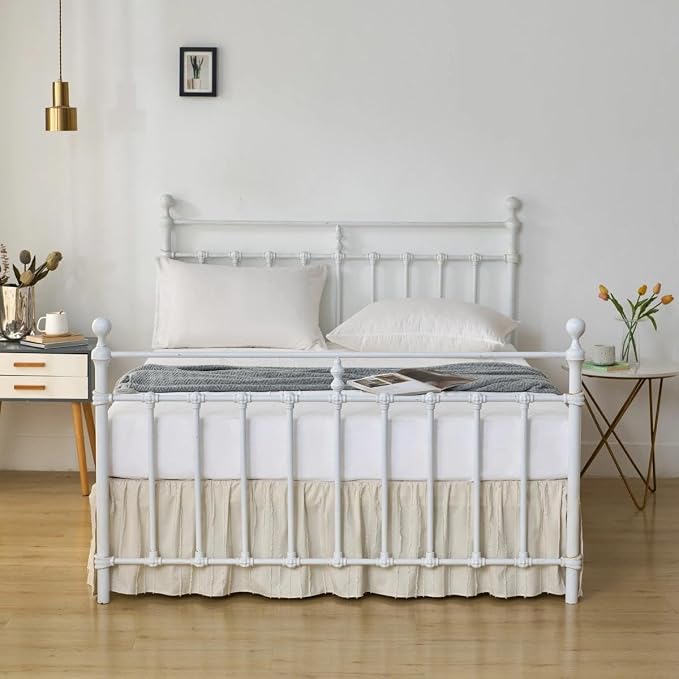 Bed Skirt King Size - Ruffled Bed Skirt - with Split Corners - Cream | Striped Boho Tufted -18 Inch Drop Bedskirt with Platform-Soft Premium Hotel Quality - Easy Fit