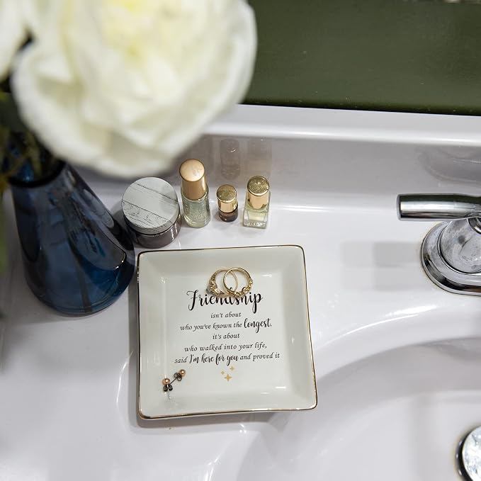 HOME SMILE Friendship Ring Dish　Decorative Tray-Friendship is not about who you've known the longest-Birthday Day Gifts for Betie,BFF-Sentimental Inspirational Gift for Cheer Up Women,Her