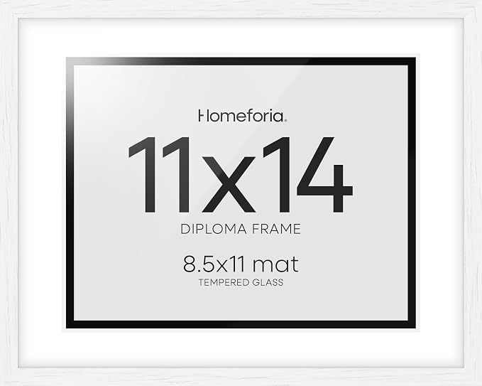 Homeforia 11x14 Black Oak Diploma Frame, High-End Wood, 8.5x11 Mat, Glass