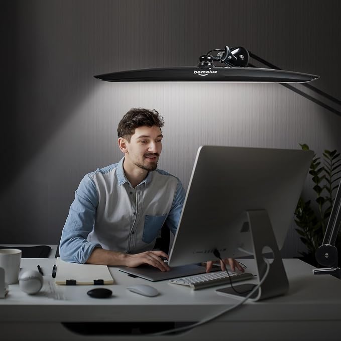 20-Inch LED Desk Lamp with Clamp, 20W 2200LM, Black CCT