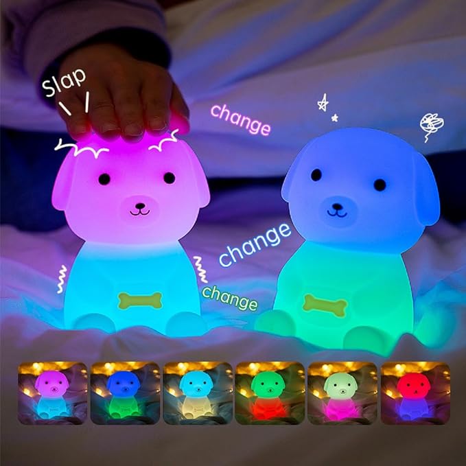 Puppy Night Light Dog Lamp 7 Colors & 2 Brightness 20/40min Timer
