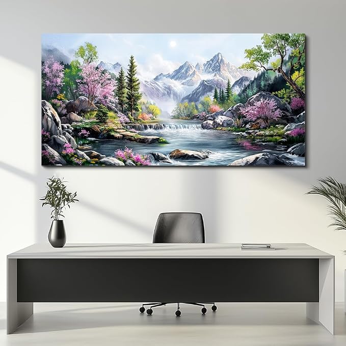QIYILEXWART Canvas Wall Art For Living Room Large Wall Decor For Office Bedroom Decorations Mountain Landscape Pictures Spring Painting Artwork Room Wall Mural Aesthetic Home Decor 30x60 In