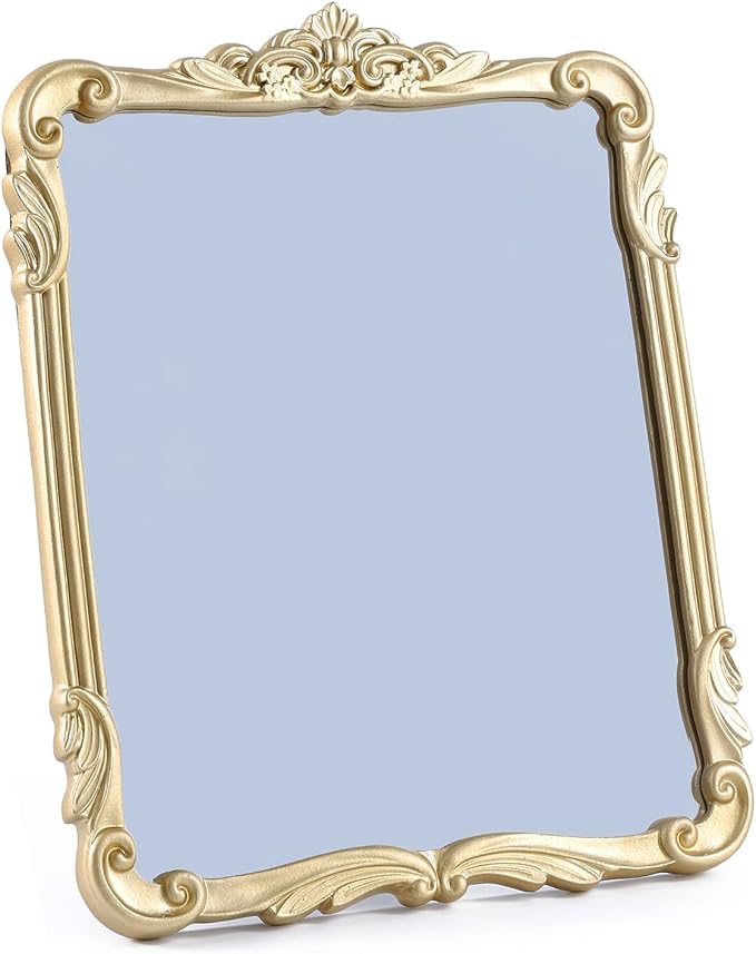 SIKOO 8x10 Inch Vintage Mirror, Decorative Wall Mirror,Makeup Mirror for Table,Antique Home Decor,Ornate Wall Art,Resin and Premium Glass, Gold