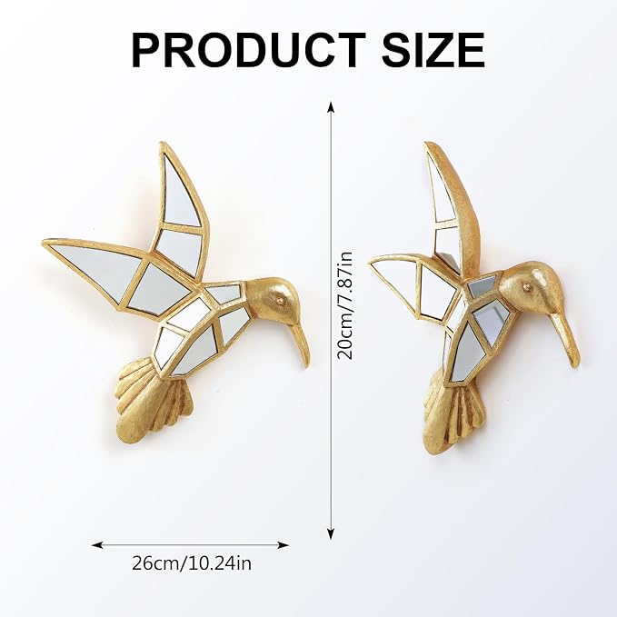 Vintage Wall Sculpture Animals Gold Bird Mirrors - Gold Resin Hummingbird and Glass Wall Decor, Perfect for Victorian and European Themed Homes