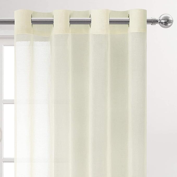 DWCN Ivory Sheer Curtains Linen Look Semi Transparent Voile Grommet Curtains for Living Dining Room Drapes 52 x 108 Inch Long, Set of 2 Panels