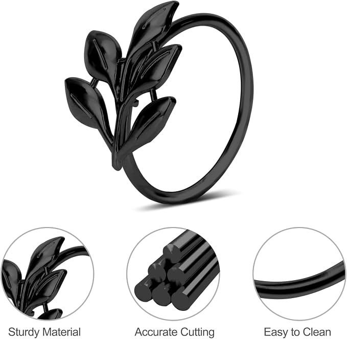 KPOSIYA Set of 12 Leaf Napkin Rings Metal Gold Napkin Holder Table Napkin Rings for Thanksgiving Day Christmas Dinning Table Parties Everyday (Ye Zi-Black 12)