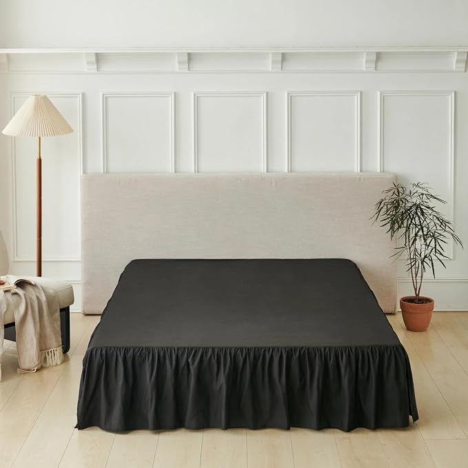 Bed Skirt King Size Ruffled Bed Skirt, 12'' King Dust Ruffle Bed Skirts | With Split Corners, Dust Ruffle with Platform, Microfiber, Breathable, Soft, Easy Fit, Black