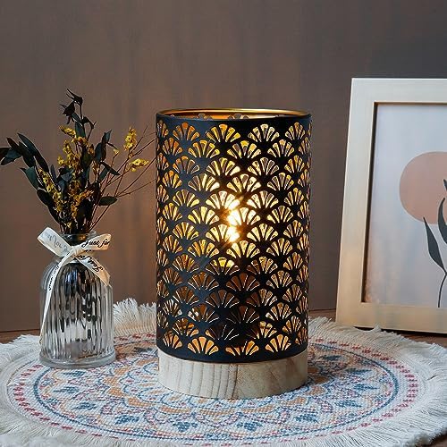JHY DESIGN Metal Lamp Battery Powered 7.5''H Accent Cordless Lamp with 6-Hours Timer Battery Lamp for Weddings Party Patio Garden Indoors Outdoors Table Balcony（with Wooden Base）