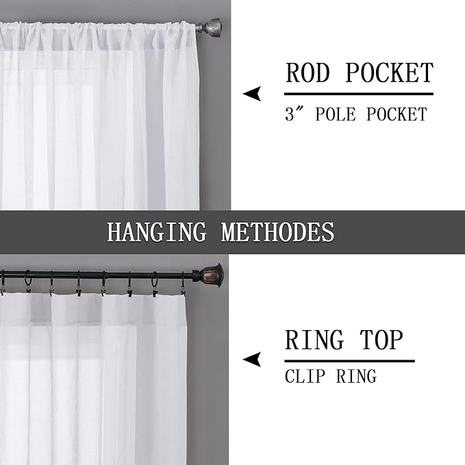 Tollpiz Sheer Tier Curtain Linen Textured Half Kitchen Curtains Sheer Light Filtering Rod Pocket Voile Small Curtains for Bathroom, 25 x 36 inches Long, White, Set of 2 Panels