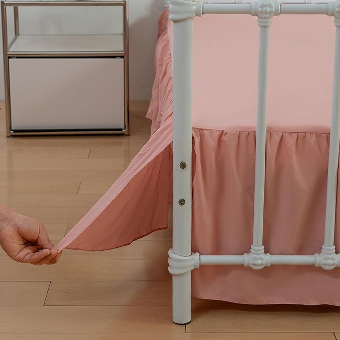 Bed Skirt Queen Size Ruffled Bed Skirts with Split Corners | 16 Inch Drop Dust Ruffle Bed Skirt with Platform, Queen Size, Peach