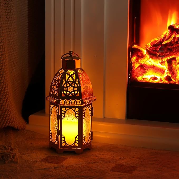 NEEDOMO 12.8'' Moroccan Lanterns Decorative Indoor & Outdoor, Vintage Christmas Candle Holder, Metal Lanterns Decorative, Table, Patio, Porch, Shelf, Christmas Spring Ramadan Eid Home Decor (Golden)
