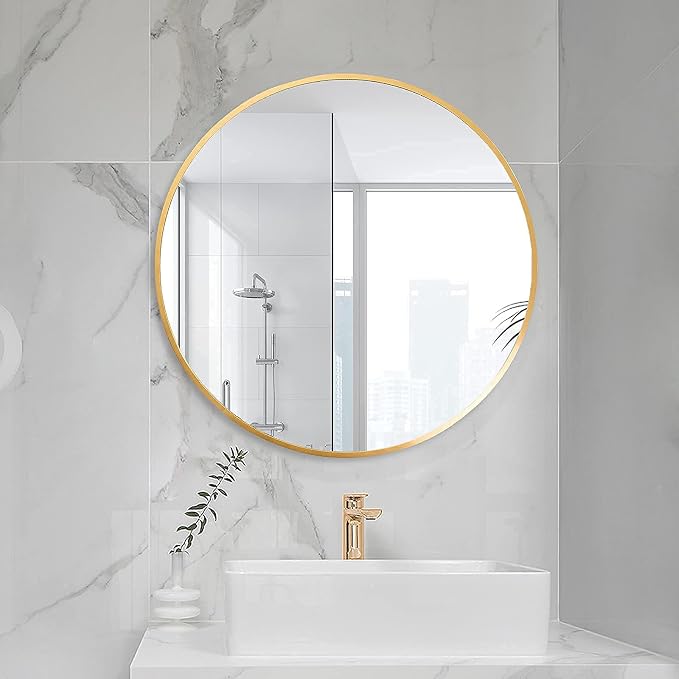 HARRITPURE Round Mirror 19.6" Gold Wall Mounted Circle Mirror with Aluminum Alloy Frame Modern Design for Bathroom, Living Room, Vanity, Bedroom, Entryway