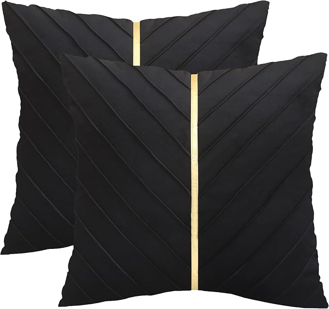Velvet Throw Pillow Covers 16x16 inch Pack of 2 Gold Decor Black