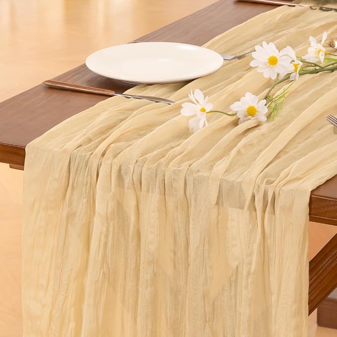 Cheesecloth Table Runner Fall Boho Wedding Birthday Party Home Decor | Sand Champagne 2pcs Rustic Gauze 10FT Cheese Cloth Sheer Farmhouse Runner for Baby Shower Bridal Holiday Decorations