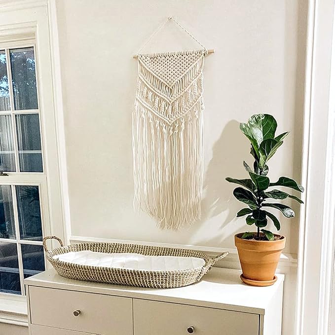 Mkono Macrame Wall Hanging, Boho Tapestry Decor, Woven Art, Ivory 17"Wx33"L