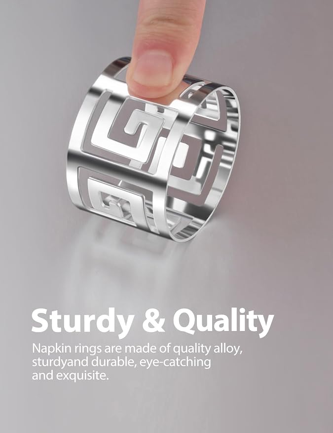 Hollow Out Design Napkin Rings Holder, Silver, Set of 12 | Luxurious Hollow Out Design, Exceptional Craftsmanship, For Wedding Dinning Birthday Parties