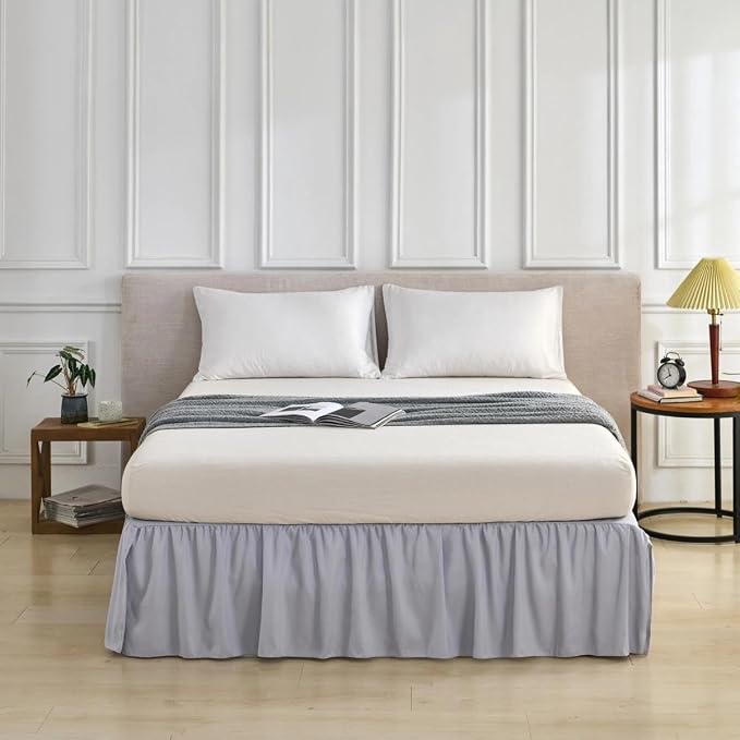 Bed Skirt Full Size Ruffled Bed Skirt, 18'' Full Dust Ruffle Bed Skirts | With Split Corners, Dust Ruffle with Platform, Microfiber, Breathable, Soft, Easy Fit, Silver Gray