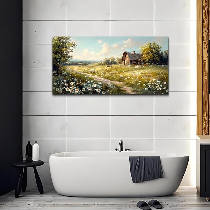 KELIYUAN Canvas Wall Art For Living Room Farmhouse Wall Decor For Bedroom Office Wall Decoration Vintage Country Field Landscape Painting Framed Prints Pictures Artwork Room Home Decor 20"x40"