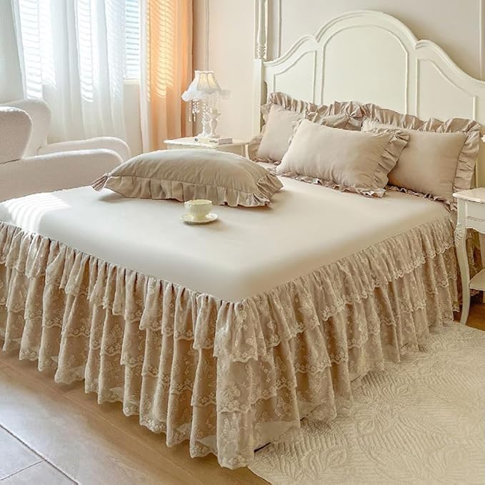 Lace Bed Sheet for Queen/King Bed - 17in. Drop, Easy Fit Ruffle Bedskirt Wrap Around Bed Skirt, Anti Wrinkle & Fade Resistant