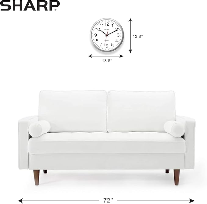 Sharp Wall Clock – Silver, Silent Non Ticking 14 Inch Quality Quartz Battery Operated Round Easy to Read Home/Kitchen/Office/Classroom/School Clocks, Sweep Movement (Pack of 2)