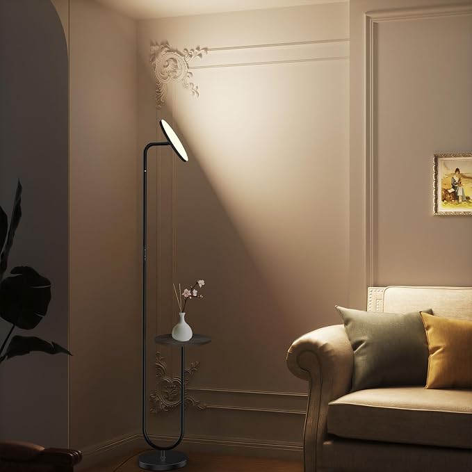 SIBRILLE 36W LED Floor Lamp with Table, Super Bright Standing Lamp, Modern Stepless Dimmable Torchiere Tall Lamp with Remote Control, 350°Rotating Head Floor Lamp for Living Room, Bedroom, Office